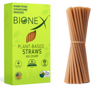 Bionex - Premium Biodegradable Sugarcane Drink Straws, USDA BioPreferred, 8" length, 100 count